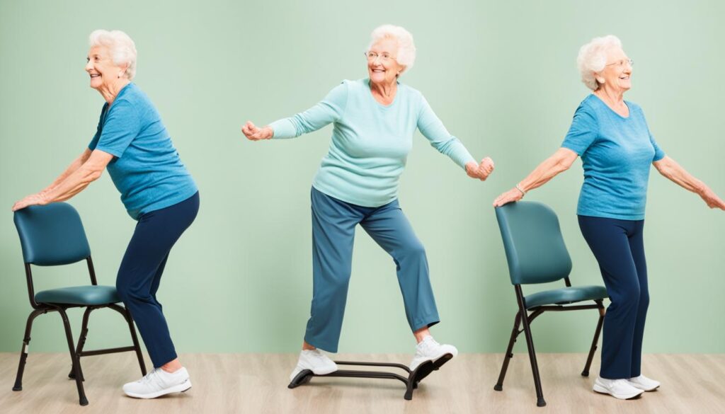 Senior performing balance exercise