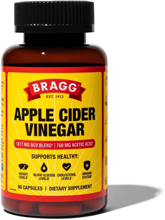 Bragg Apple Cider Vinegar Capsules – Vitamin D3 & Zinc – 750mg of Acetic Acid – Immune & Weight Management Support – Non-GMO, Vegan, Gluten Free, No Sugar (1)