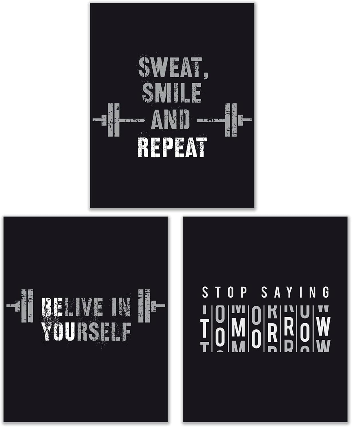 Summit Designs Workout Quote Inspiration Wall Art Decor Prints – Set of 3 (8×10) Inch Unframed Poster Photos – Grind Hustle Fitness – Motivational