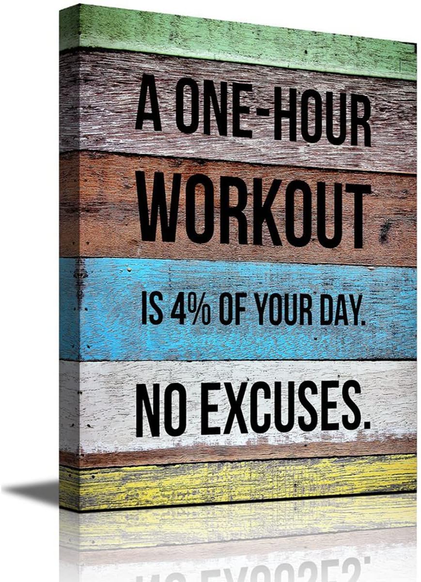 Fitness Motivational Quotes Training Gym Bedroom Wall Art Workout Poster Bodybuilding Warm Color Wood Grain Artwork Inspirational Yoga Room Canvas Print Framed 12x16inch