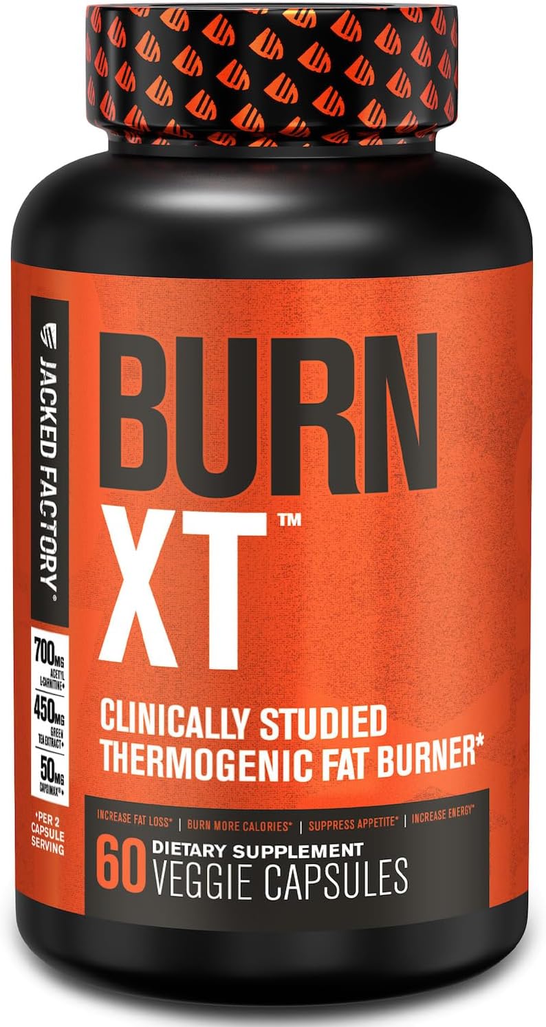 Jacked Factory Burn-XT Clinically Studied Fat Burner & Weight Loss Supplement – Appetite Suppressant & Energy Booster – with Acetyl L-Carnitine, Green Tea Extract and More – 60 Natural Diet Pills