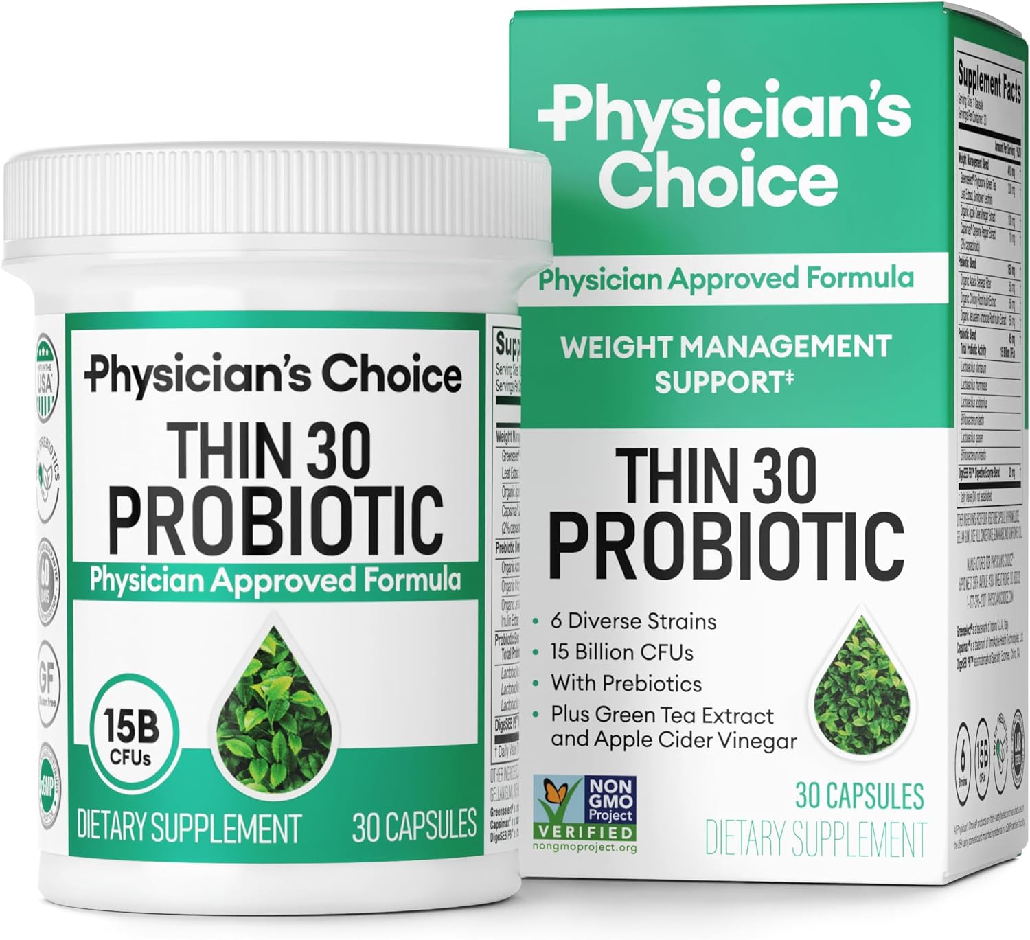 Physician’s CHOICE Probiotics for Weight Management & Bloating – 6 Probiotic Strains – Prebiotics – Key ingredient Cayenne & Green Tea – Supports Gut Health – Weight Management for Women & Men – 30 CT